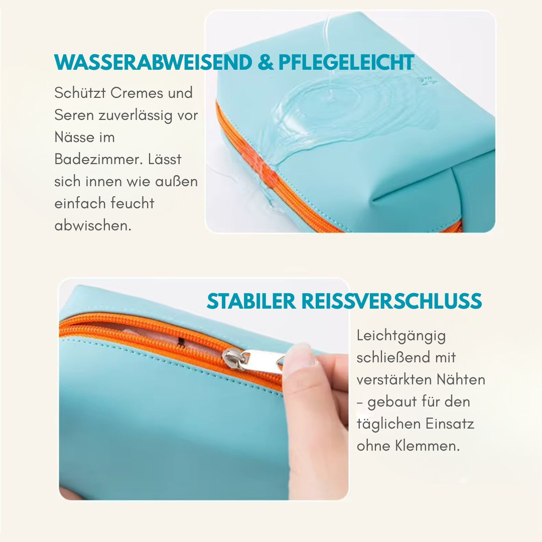 Pfirsichhaut Kosmetiktasche – Hellblau & Orange | Dein Pflege-Begleiter