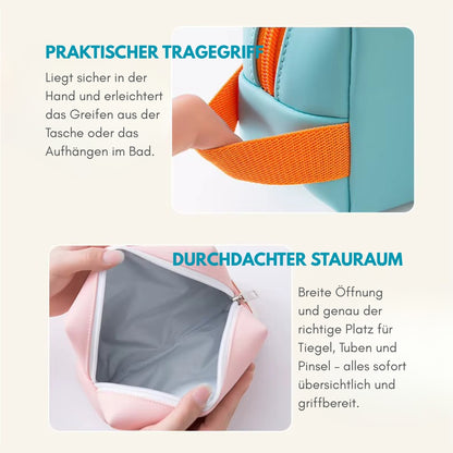 Pfirsichhaut Kosmetiktasche – Hellblau & Orange | Dein Pflege-Begleiter