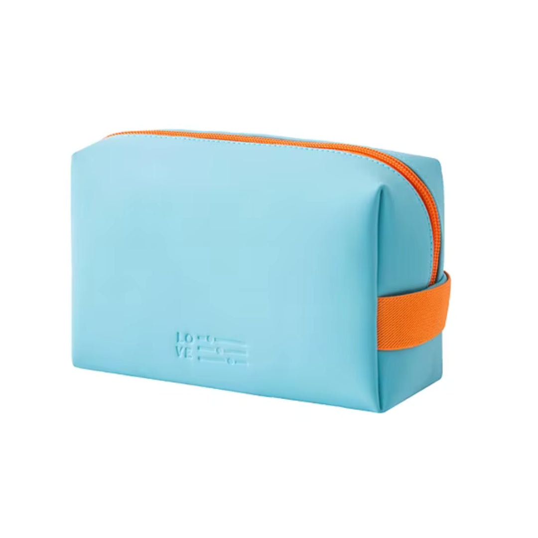Pfirsichhaut Kosmetiktasche – Hellblau & Orange | Dein Pflege-Begleiter