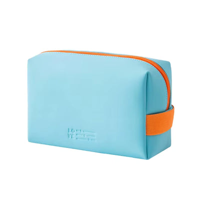 Pfirsichhaut Kosmetiktasche – Hellblau & Orange | Dein Pflege-Begleiter